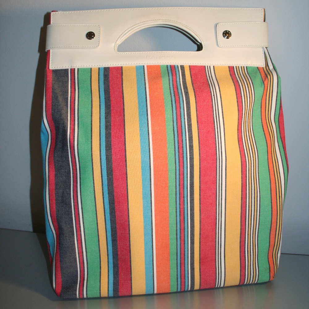 LANCEL Striped Canvas Tote